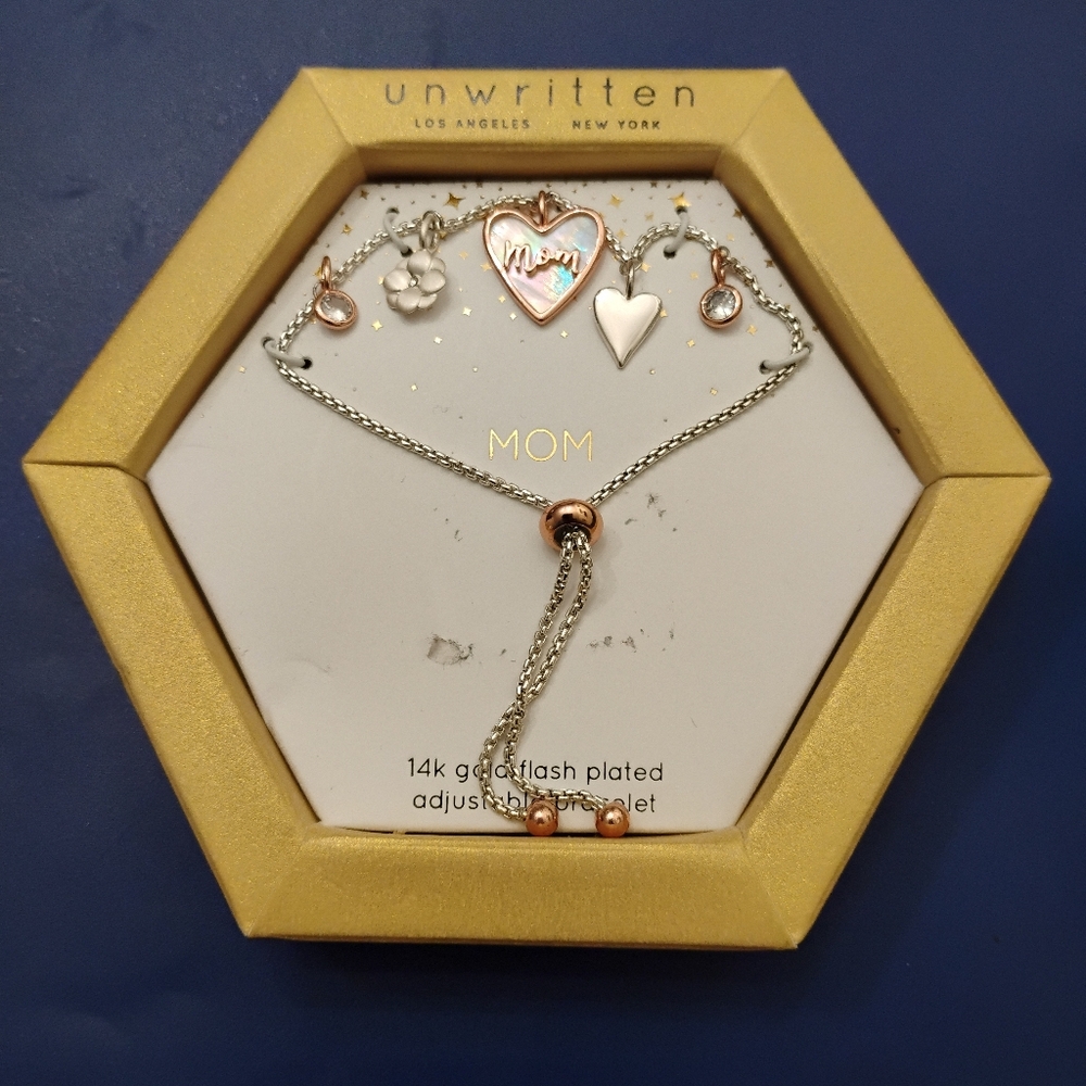 Unwritten Adjustable Mom Bracelet with Charms 14k Gold Flash Plated NWT - Picture 5 of 10